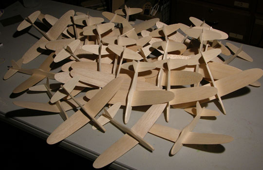 Unpainted 74 Stunt Flyer group shot of model planes